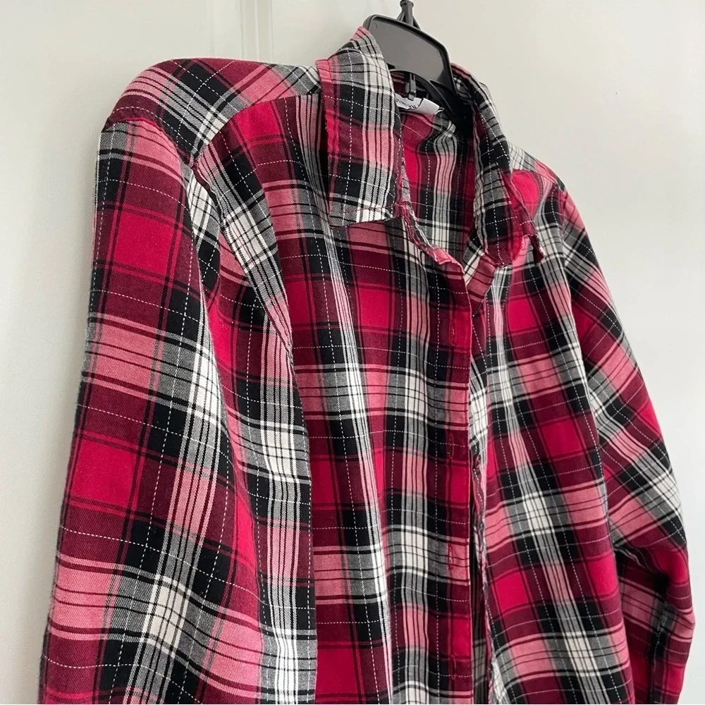 Southern Lady Plaid Button Down Shirt Red White & Black Size L - Picture 3 of 12